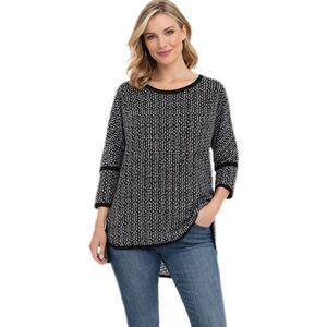 Max Studio Tweed Crew Neck Hi Low Tunic Top Black and White Dolman Sleeve Size S